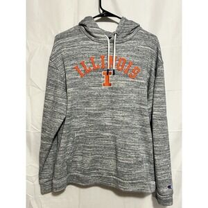 Champion Illinois Hoodie Gray Spell Out Logo Sweatshirt Mens Large